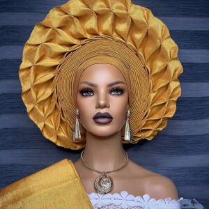 Already Made African Gold Gele Headtie Hat