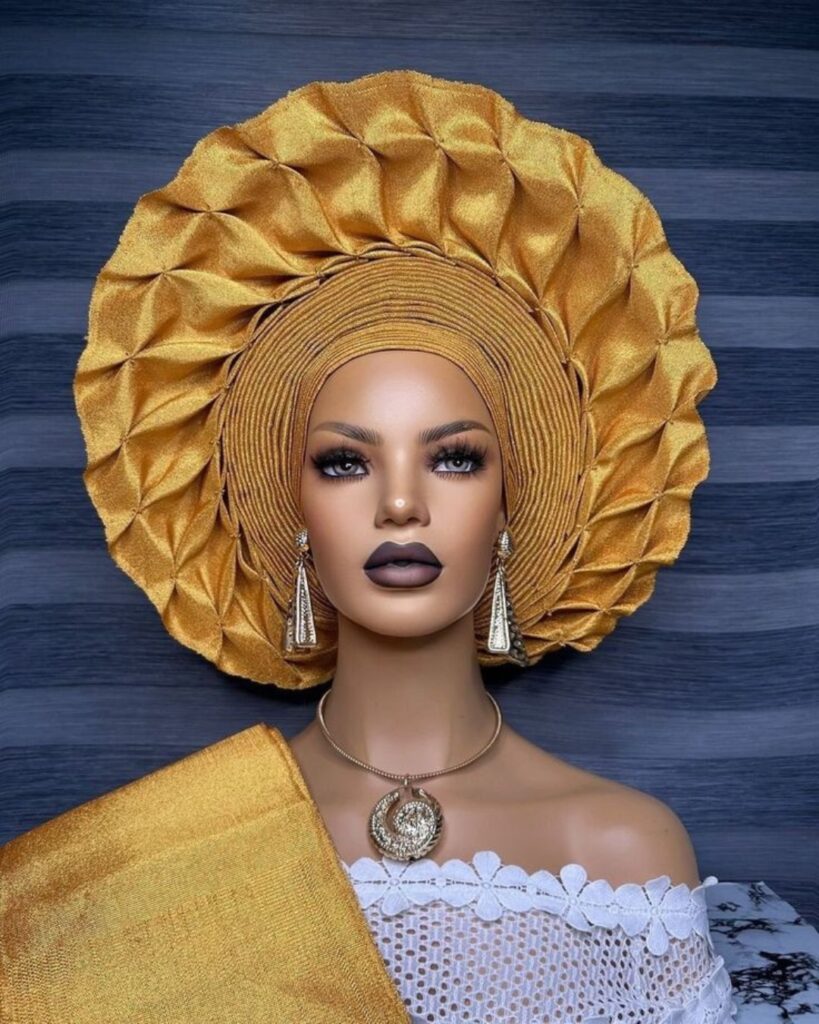 Already Made African Gold Gele Headtie Hat