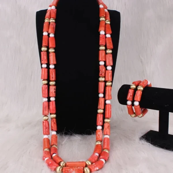 2-Layer African Coral Beads Jewelry Set for Men