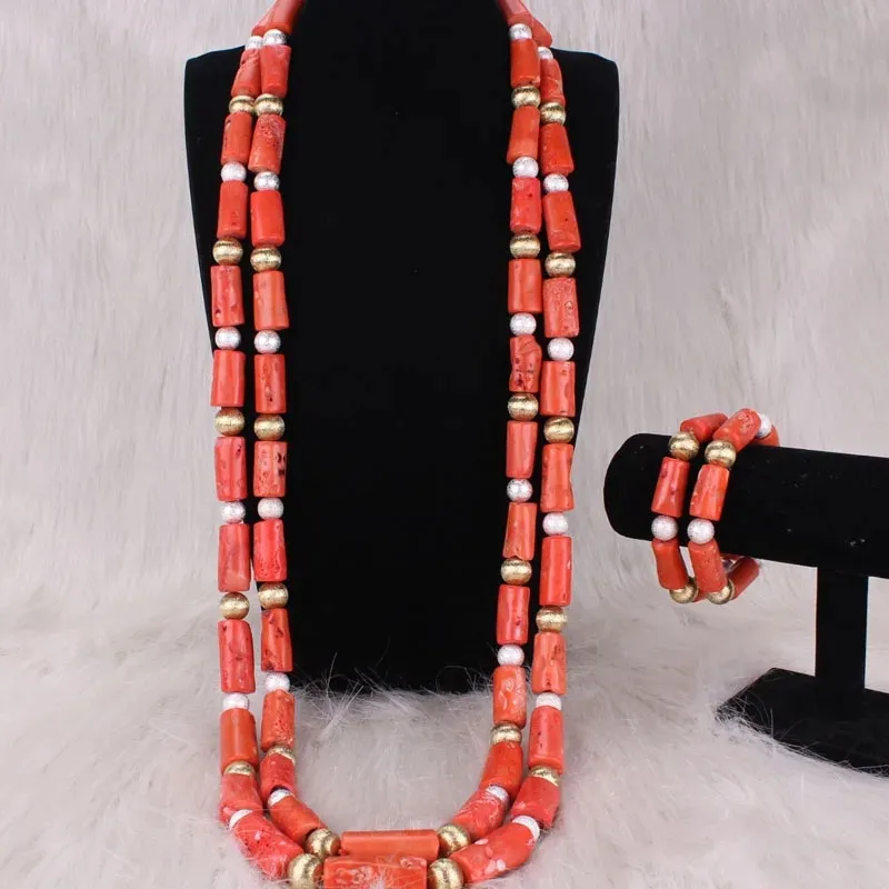 2-Layer African Coral Beads Jewelry Set for Men